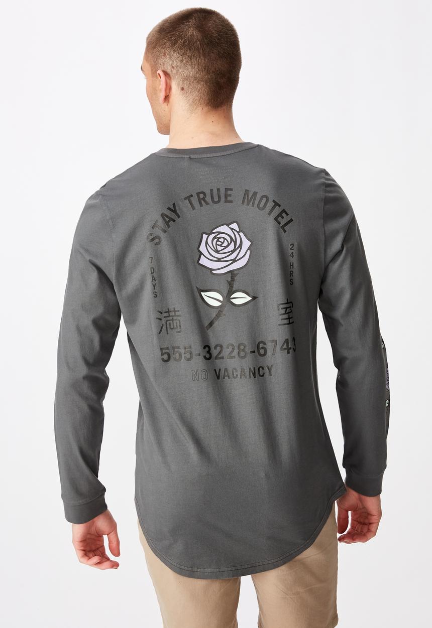 Factorie - Motel curved long sleeve graphic T-shirt - grey