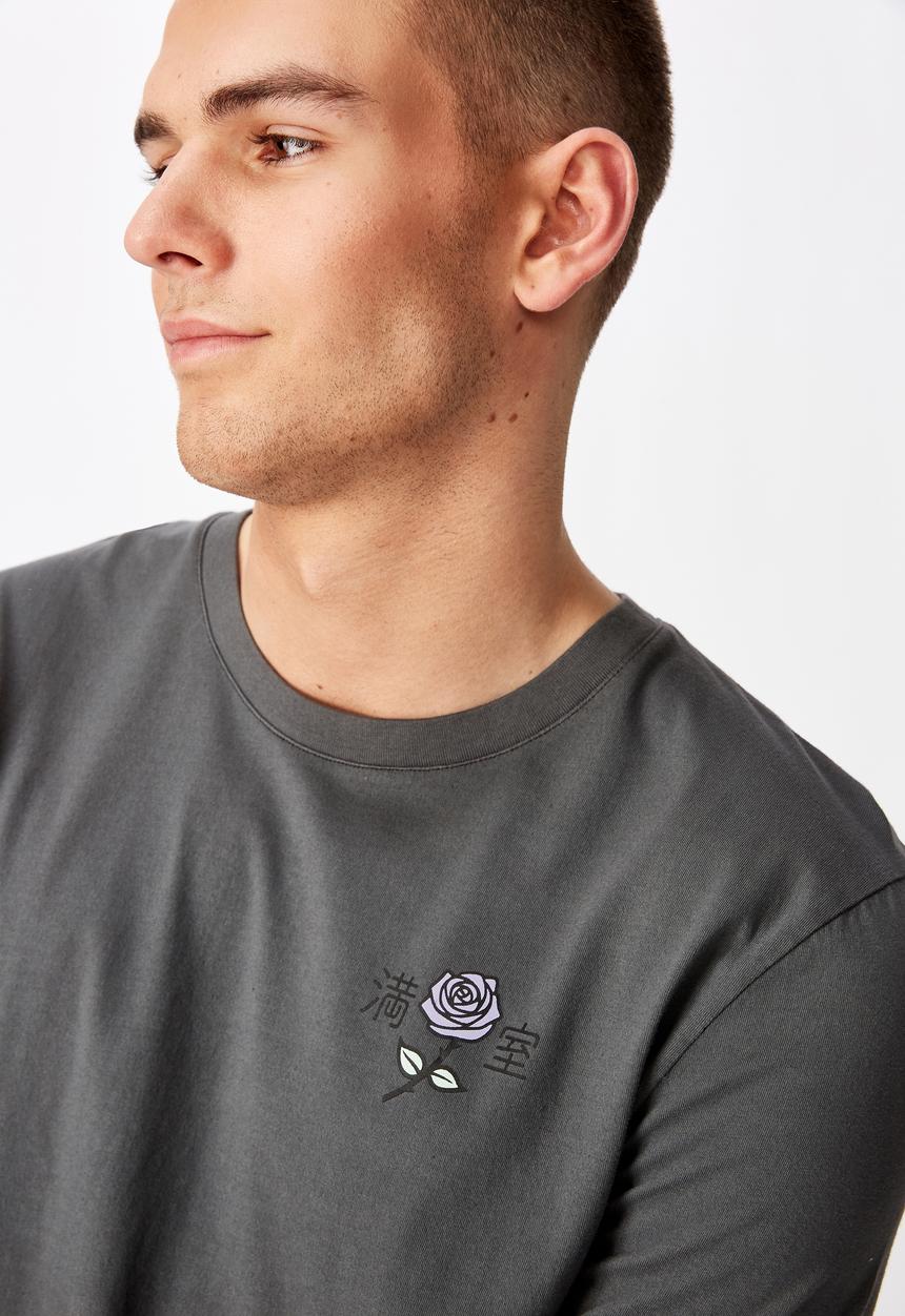 Factorie - Motel curved long sleeve graphic T-shirt - grey