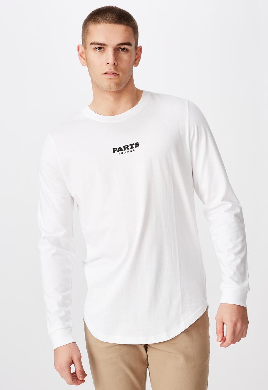 Factorie - Paris curved long sleeve graphic T-shirt - white