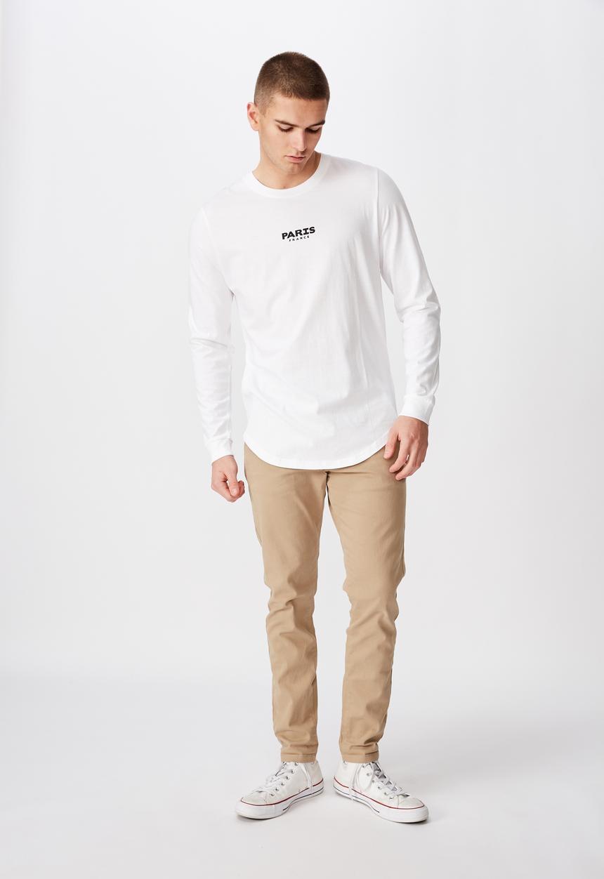 Factorie - Paris curved long sleeve graphic T-shirt - white