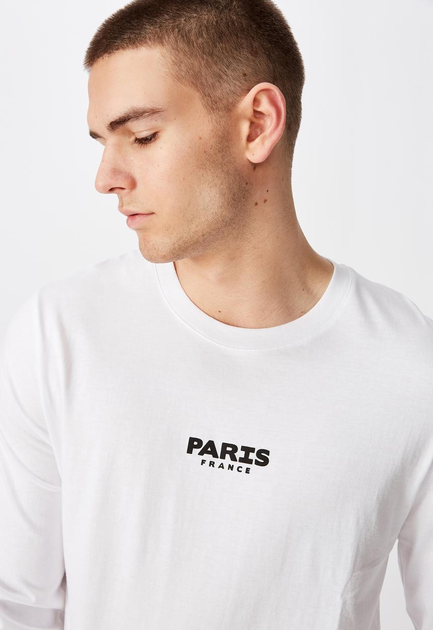 Factorie - Paris curved long sleeve graphic T-shirt - white