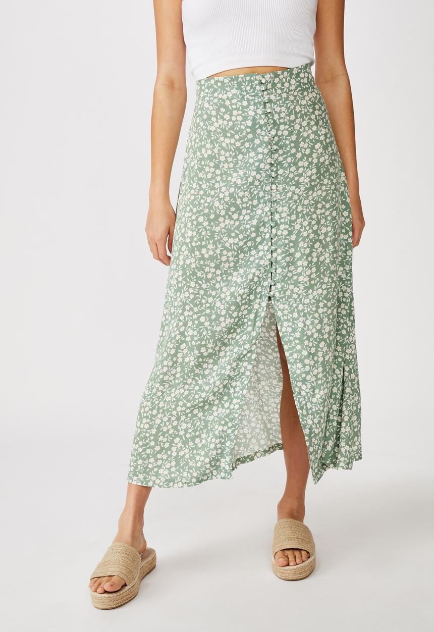 Cotton On - Summer button midi skirt - green