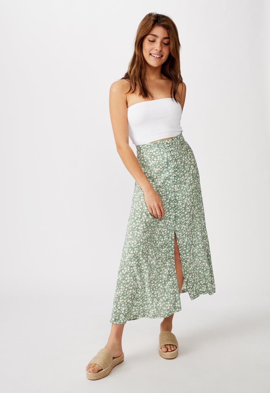 Cotton On - Summer button midi skirt - green