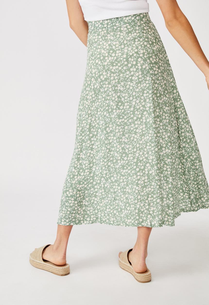 Cotton On - Summer button midi skirt - green