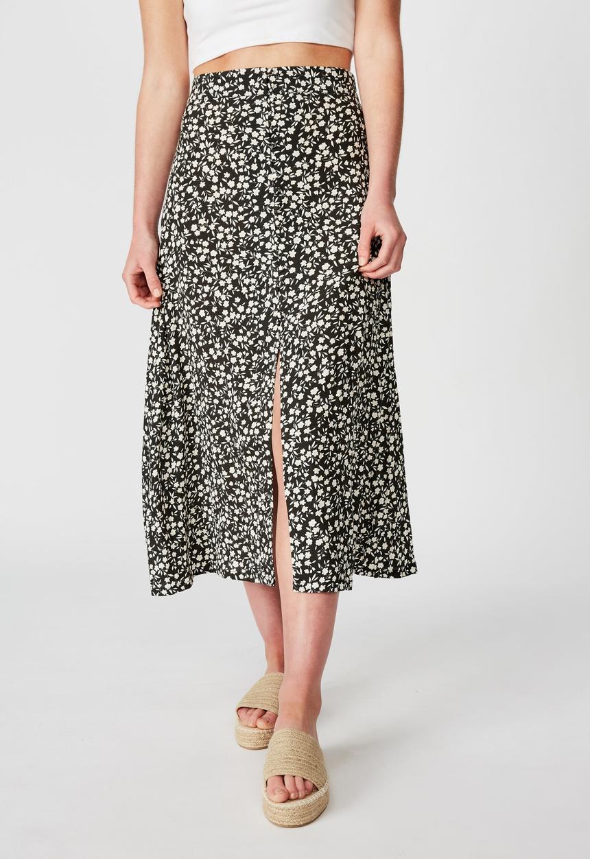 Cotton On - Summer button midi skirt - black