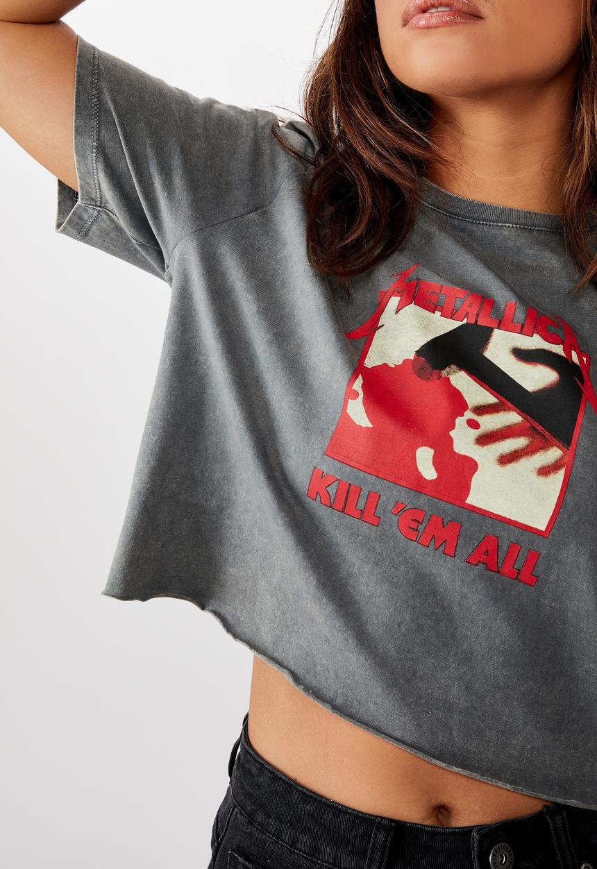 Cotton On - Short sleeve raw edge crop graphic T-shirt - grey
