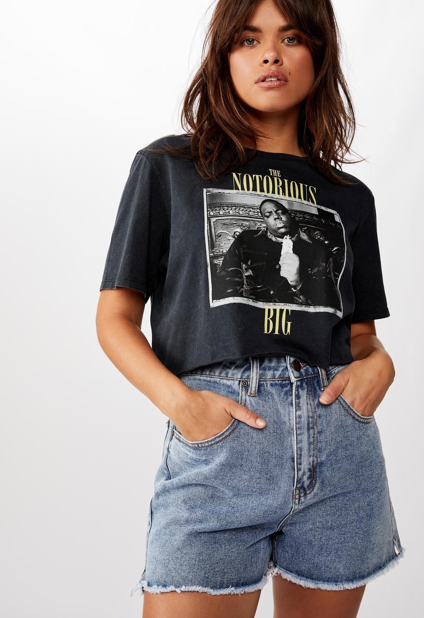 Cotton On - Short sleeve raw edge crop graphic T-shirt - charcoal