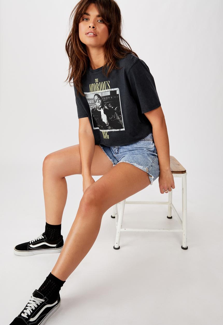 Cotton On - Short sleeve raw edge crop graphic T-shirt - charcoal