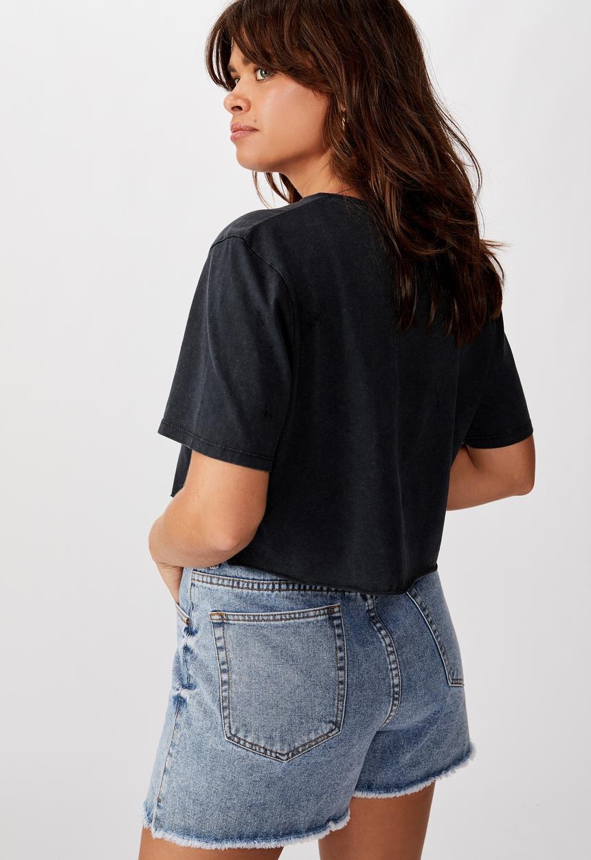 Cotton On - Short sleeve raw edge crop graphic T-shirt - charcoal