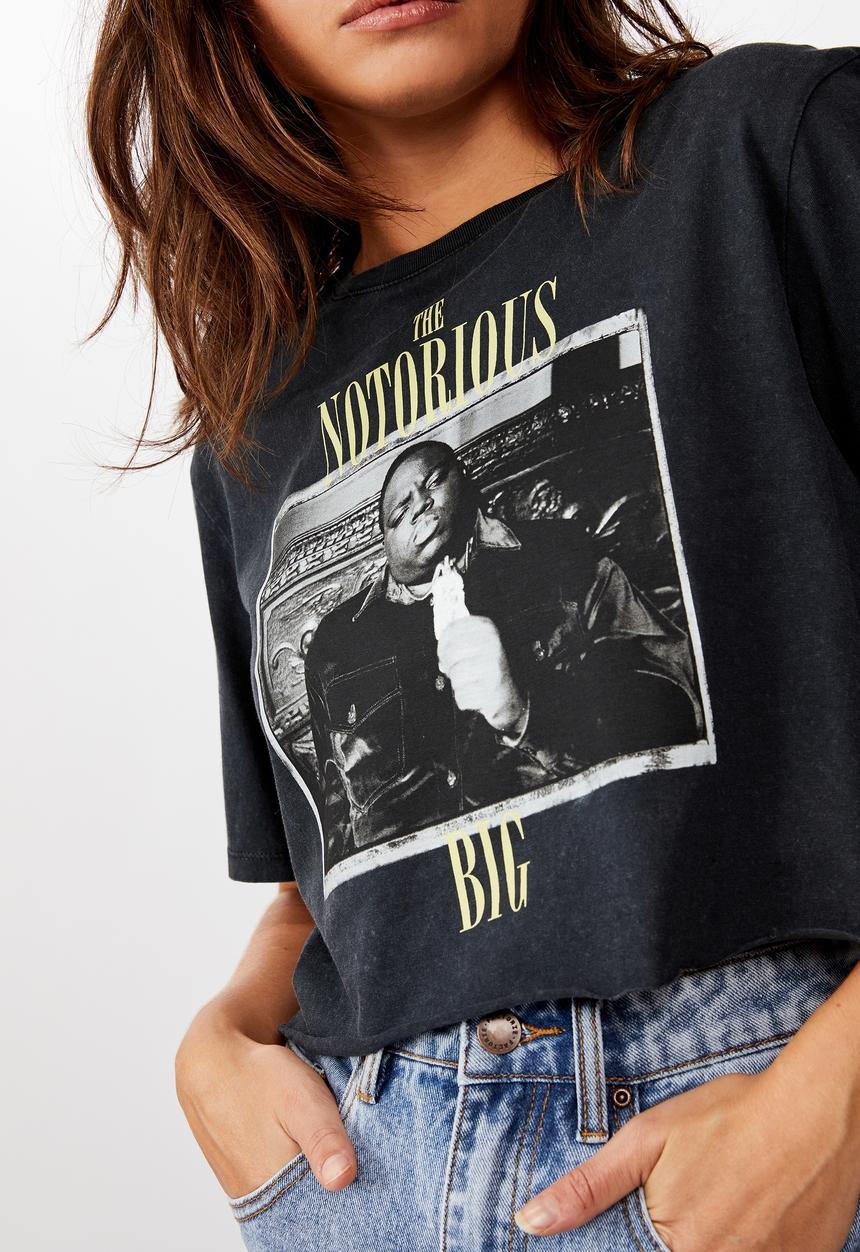 Cotton On - Short sleeve raw edge crop graphic T-shirt - charcoal