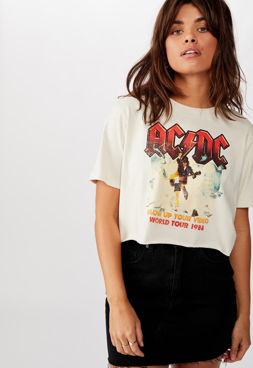 Cotton On - Short sleeve raw edge crop graphic T-shirt - cream