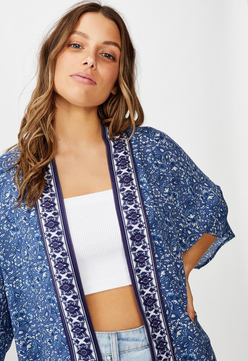 Cotton On - Wanderlust kimono - blue & white