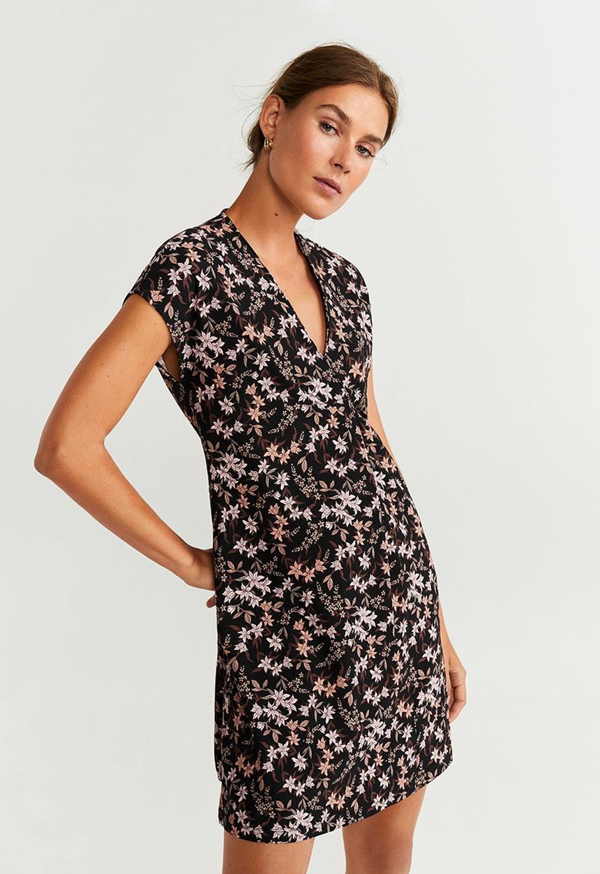 MANGO - Dress veldu - pink & black