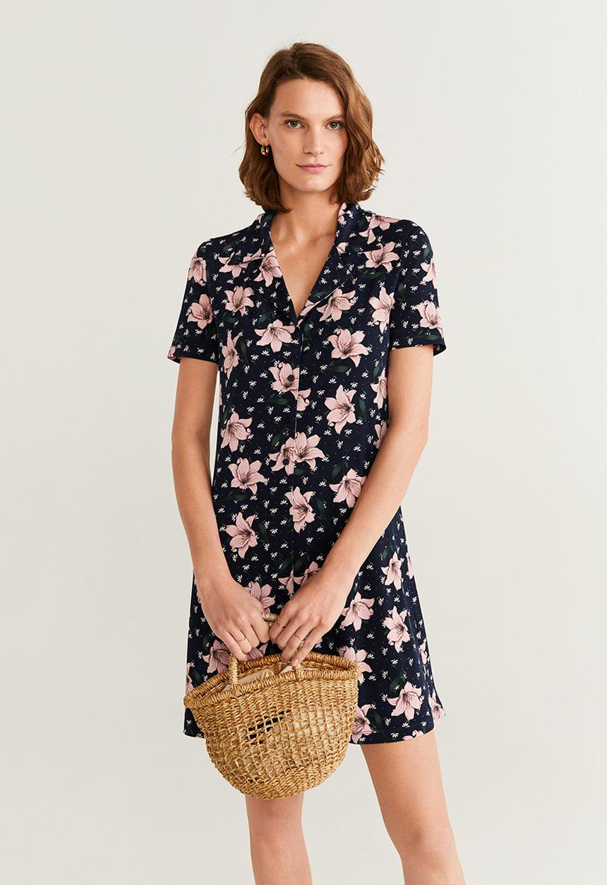 MANGO - Dress camisago - navy & pink 