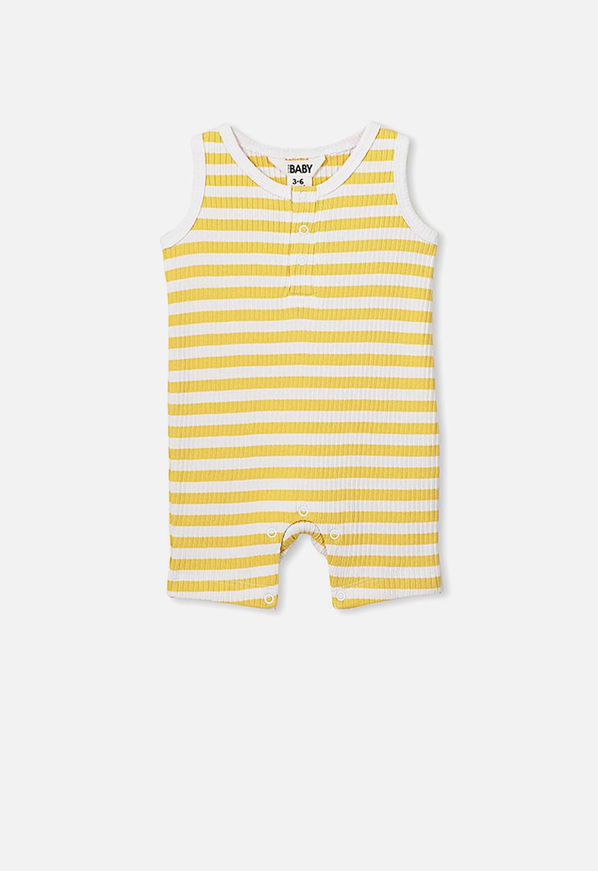 Cotton On - The sleeveless short leg romper - yellow & white 