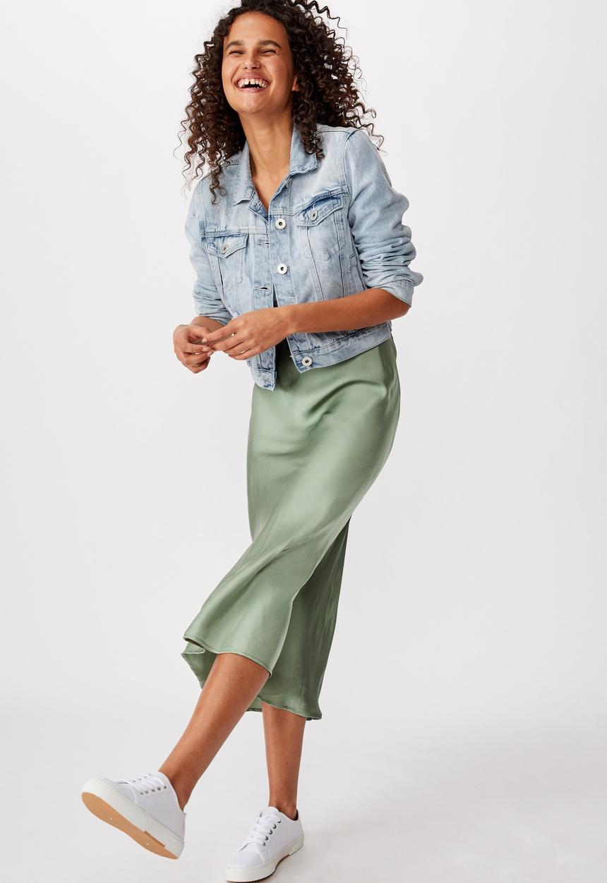 Cotton On - Belle bias midi skirt - green