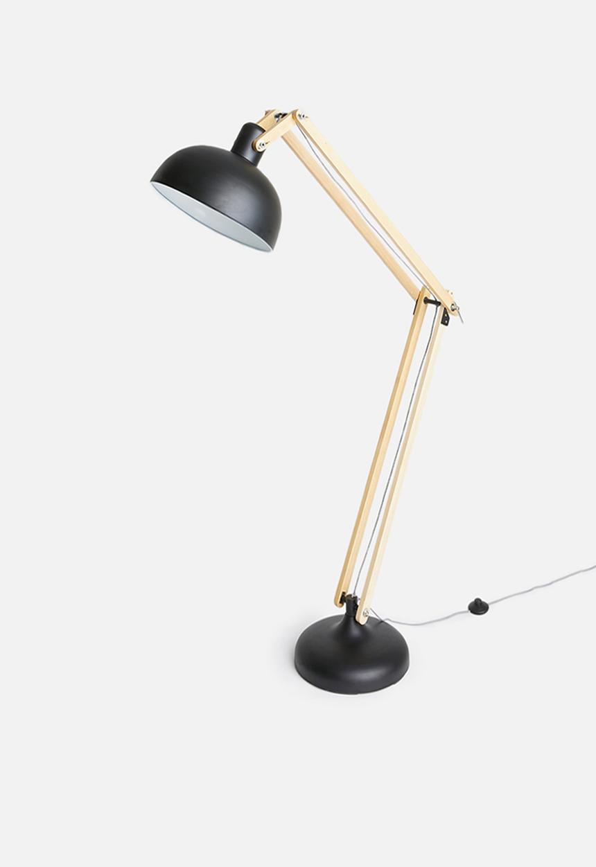 Sixth Floor - Matte black & wood xxl floor lamp