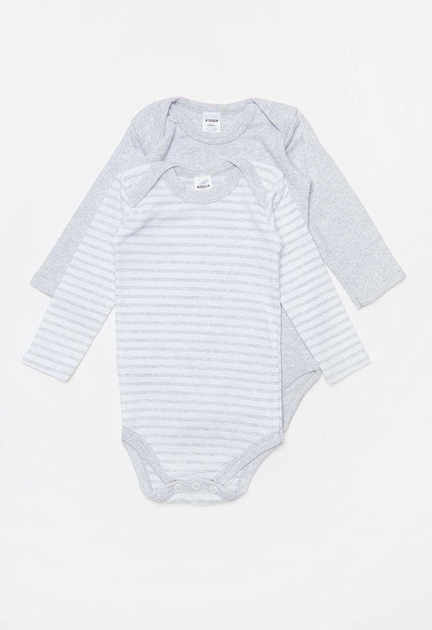 Pop Candy - 2 pack long sleeve bodyvests - grey & white 