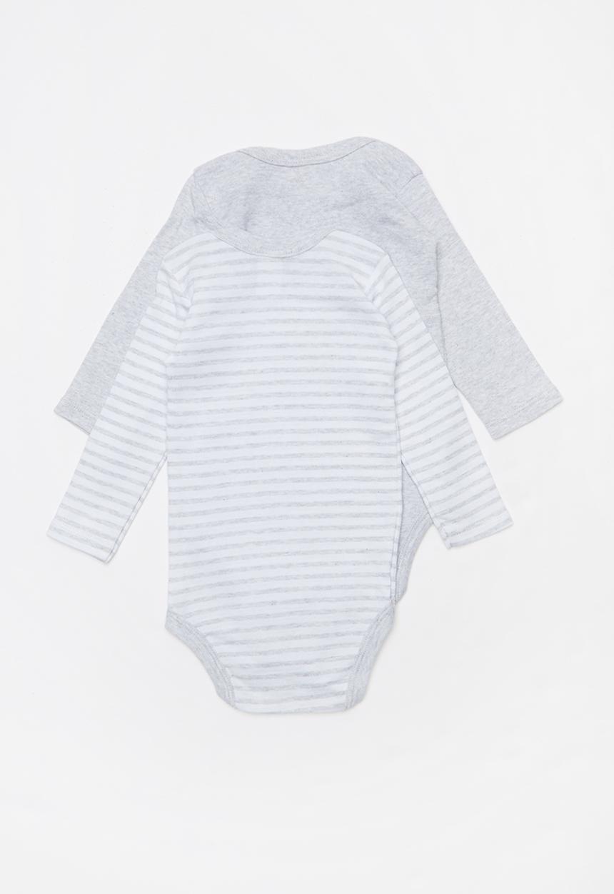 Pop Candy - 2 pack long sleeve bodyvests - grey & white 