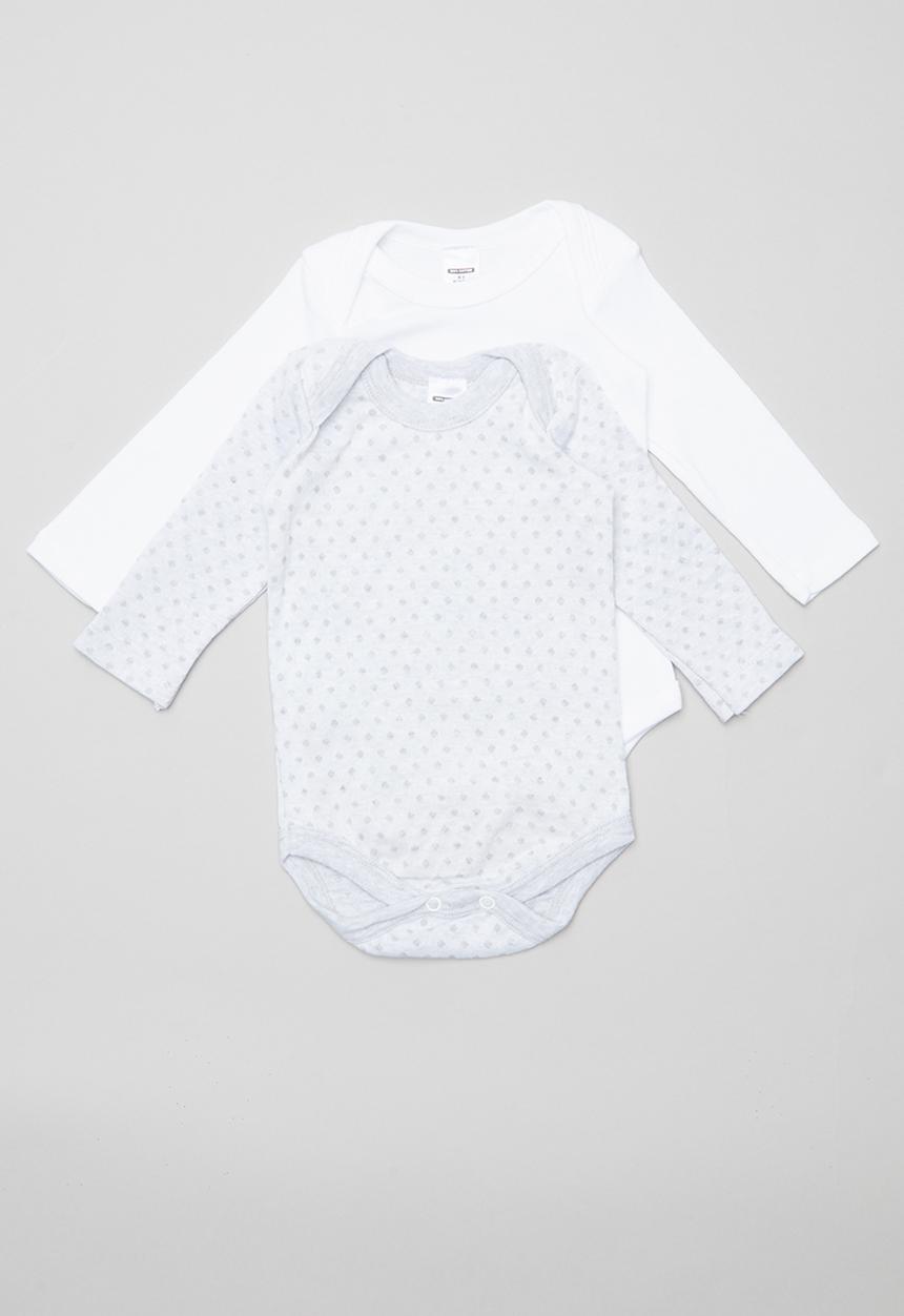 Pop Candy - 2 pack long sleeve bodyvests - grey & white