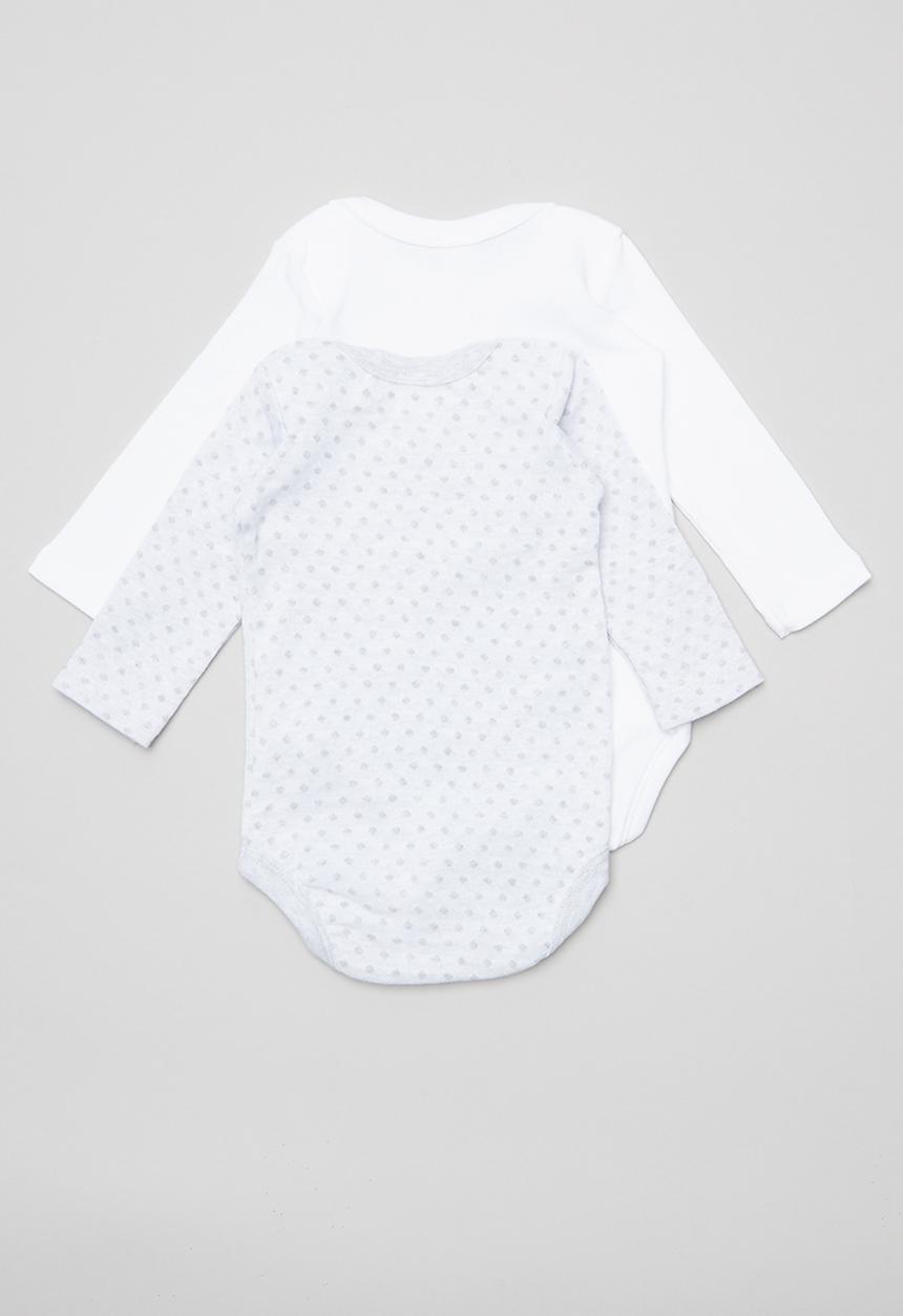 Pop Candy - 2 pack long sleeve bodyvests - grey & white