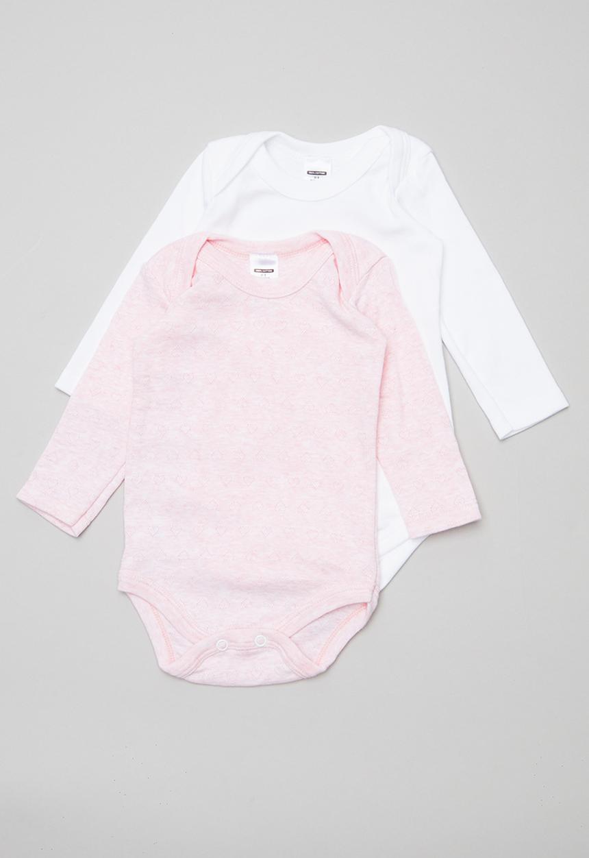 Pop Candy - 2 pack long sleeve bodyvests - pink & white 