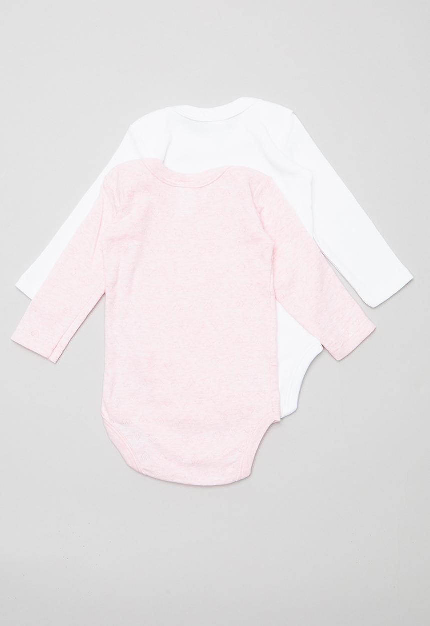 Pop Candy - 2 pack long sleeve bodyvests - pink & white 