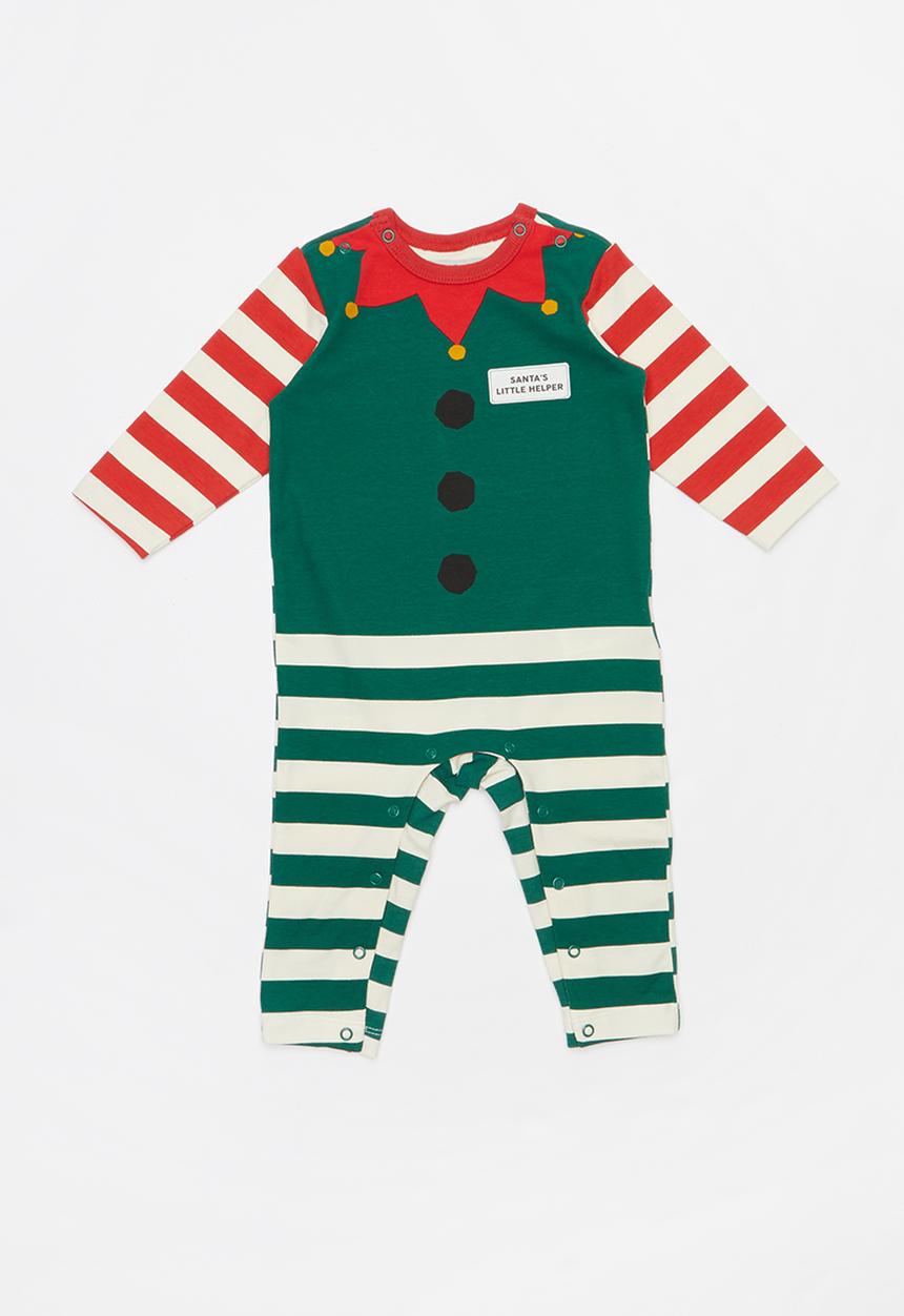 Cotton On - The long sleeve snap romper - green & red 