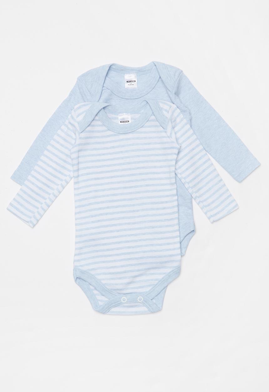 Pop Candy - 2 Pack long sleeve bodyvests - blue & white