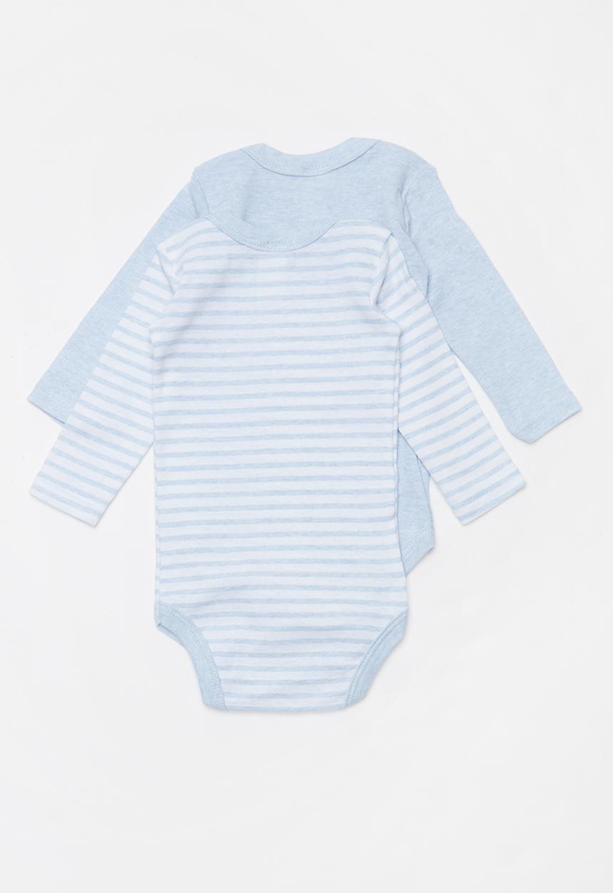 Pop Candy - 2 Pack long sleeve bodyvests - blue & white