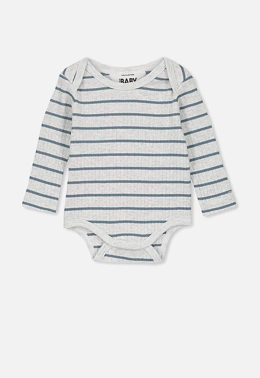 Cotton On - Newborn long sleeve bubbysuit - grey & blue 