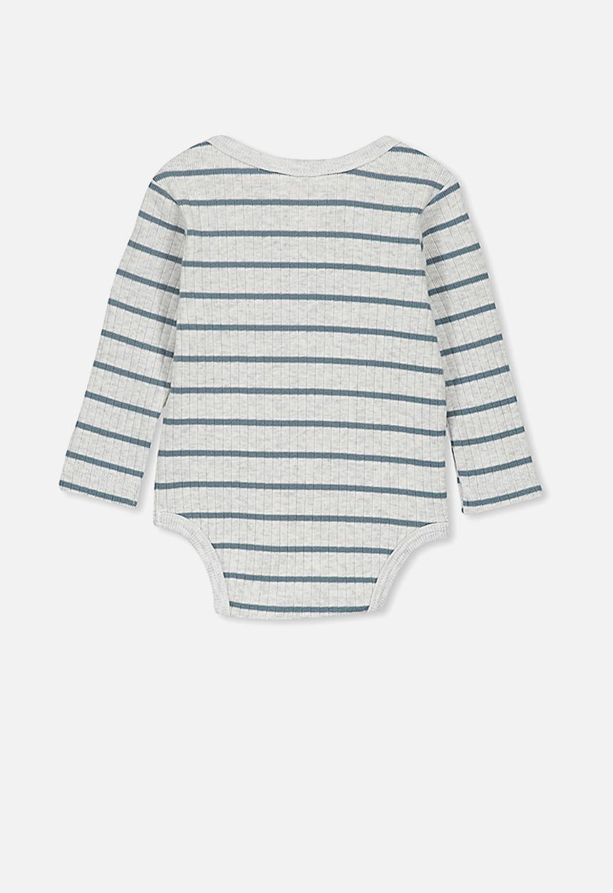 Cotton On - Newborn long sleeve bubbysuit - grey & blue 
