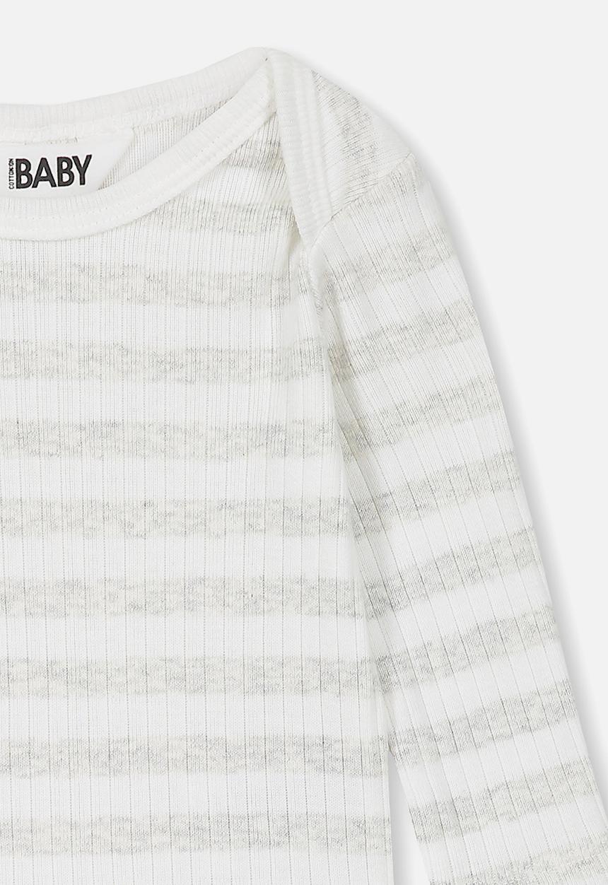 Cotton On - Newborn long sleeve bubbysuit - white & grey 