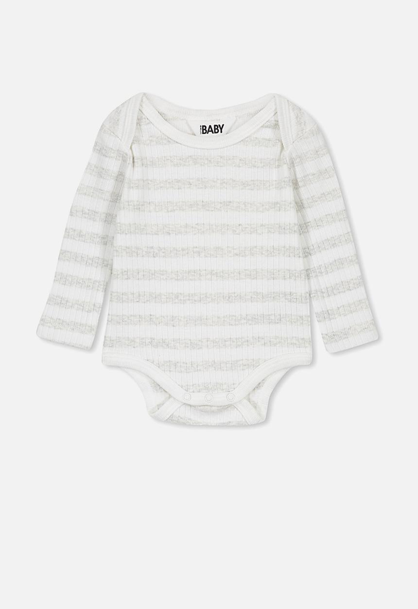 Cotton On - Newborn long sleeve bubbysuit - white & grey 