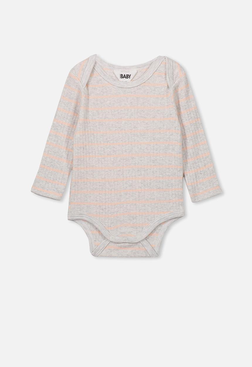 Cotton On - Newborn long sleeve bubbysuit - grey & peach