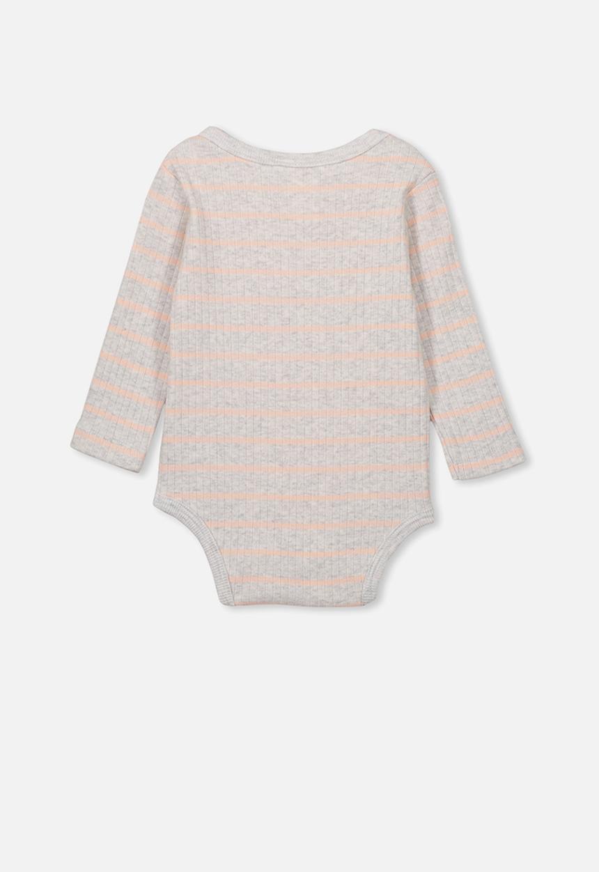 Cotton On - Newborn long sleeve bubbysuit - grey & peach