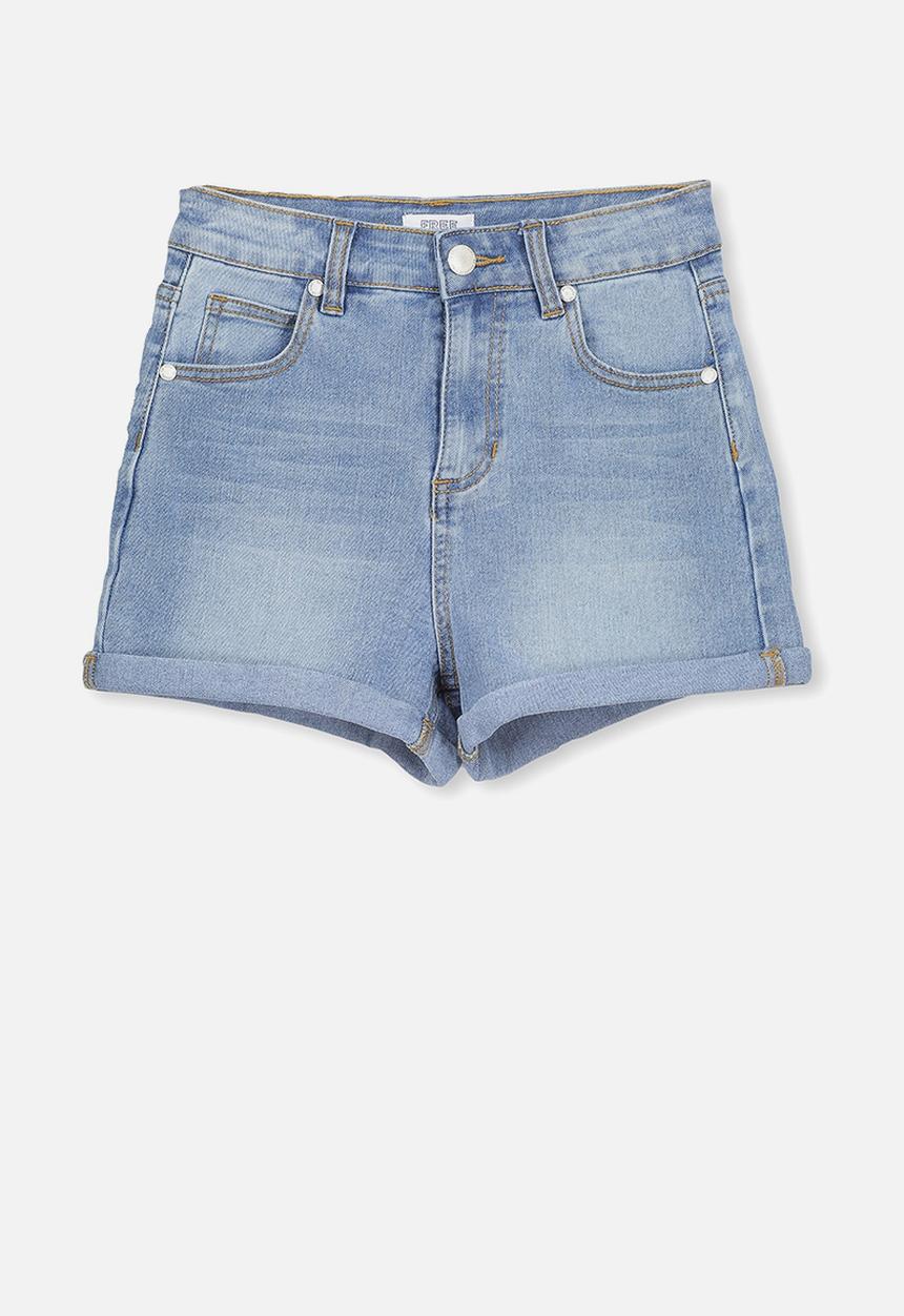 Free by Cotton On - High waist denim short - blue