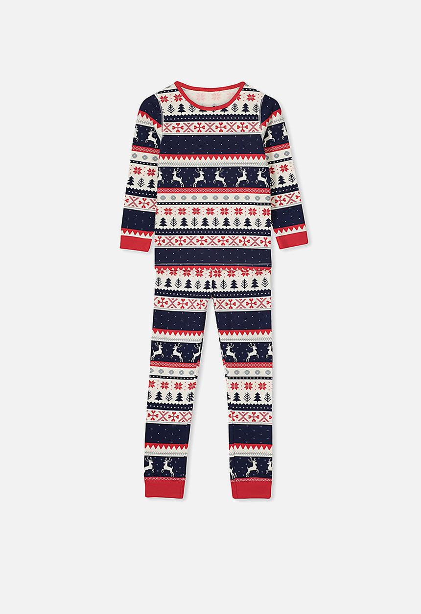 Cotton On - Billie long sleeve unisex pj - navy & red 