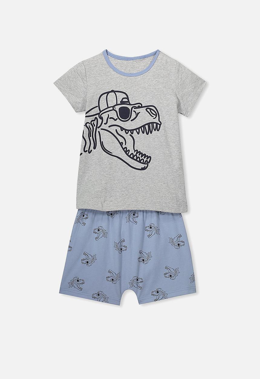 Cotton On - Hudson short sleeve pj set - grey & blue 