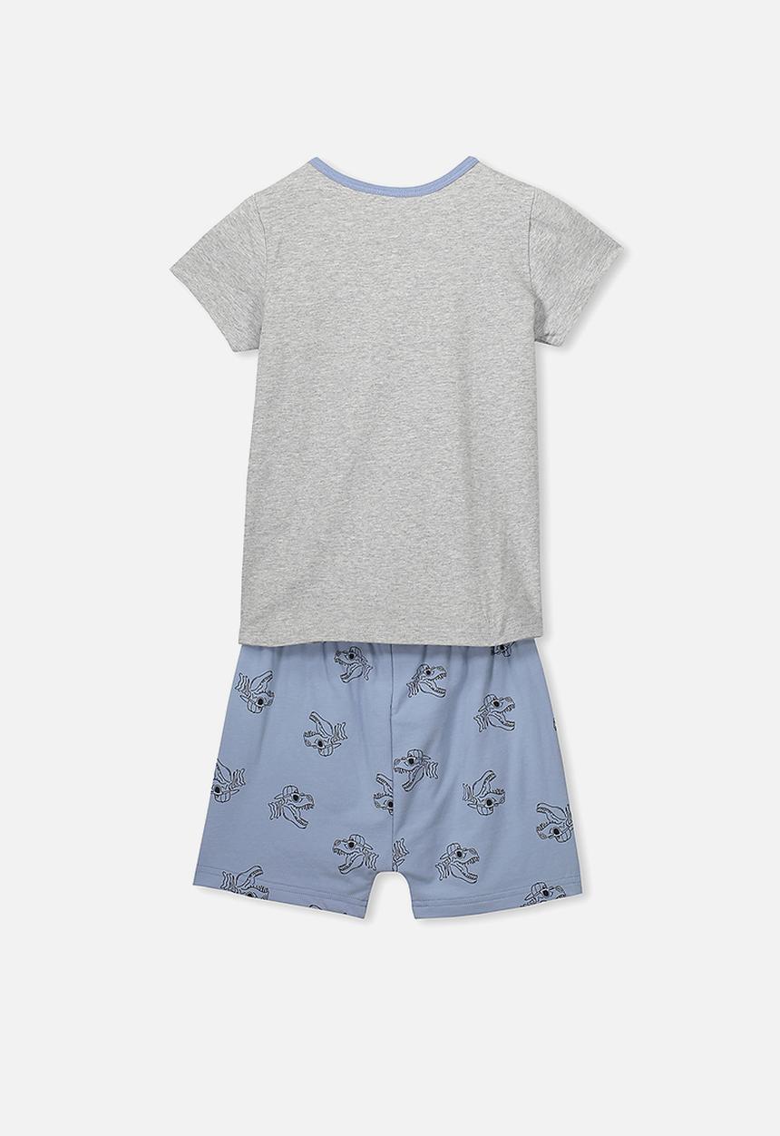 Cotton On - Hudson short sleeve pj set - grey & blue 