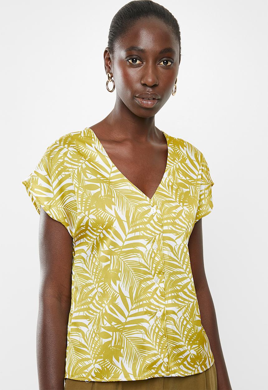 Superbalist - Flute sleeve button down blouse - yellow & white 