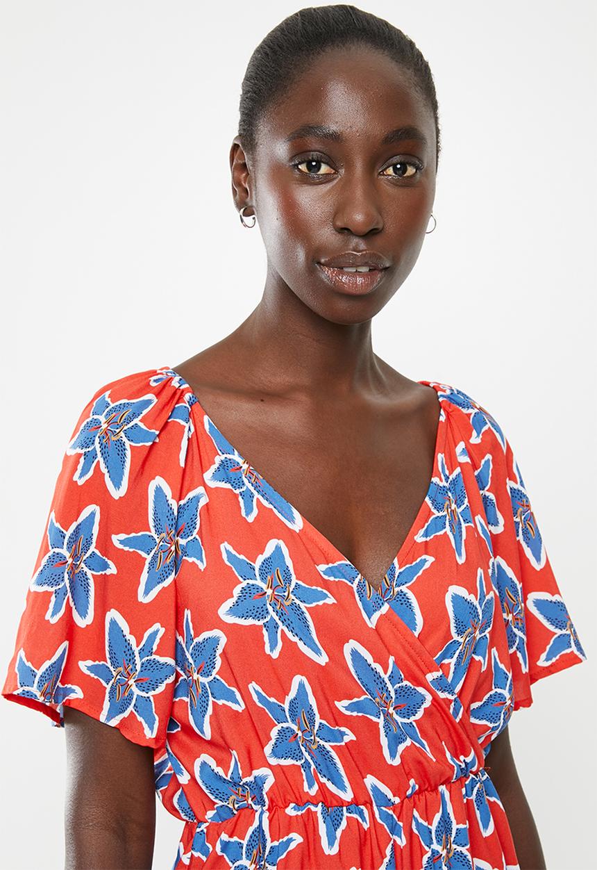 Superbalist - Printed wrap playsuit - red & blue 
