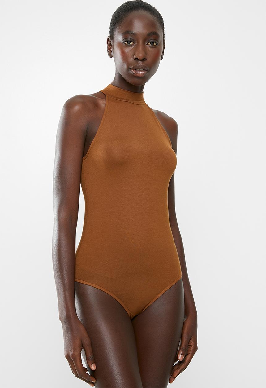 Superbalist - Viscose hi neck bodysuit - brown 