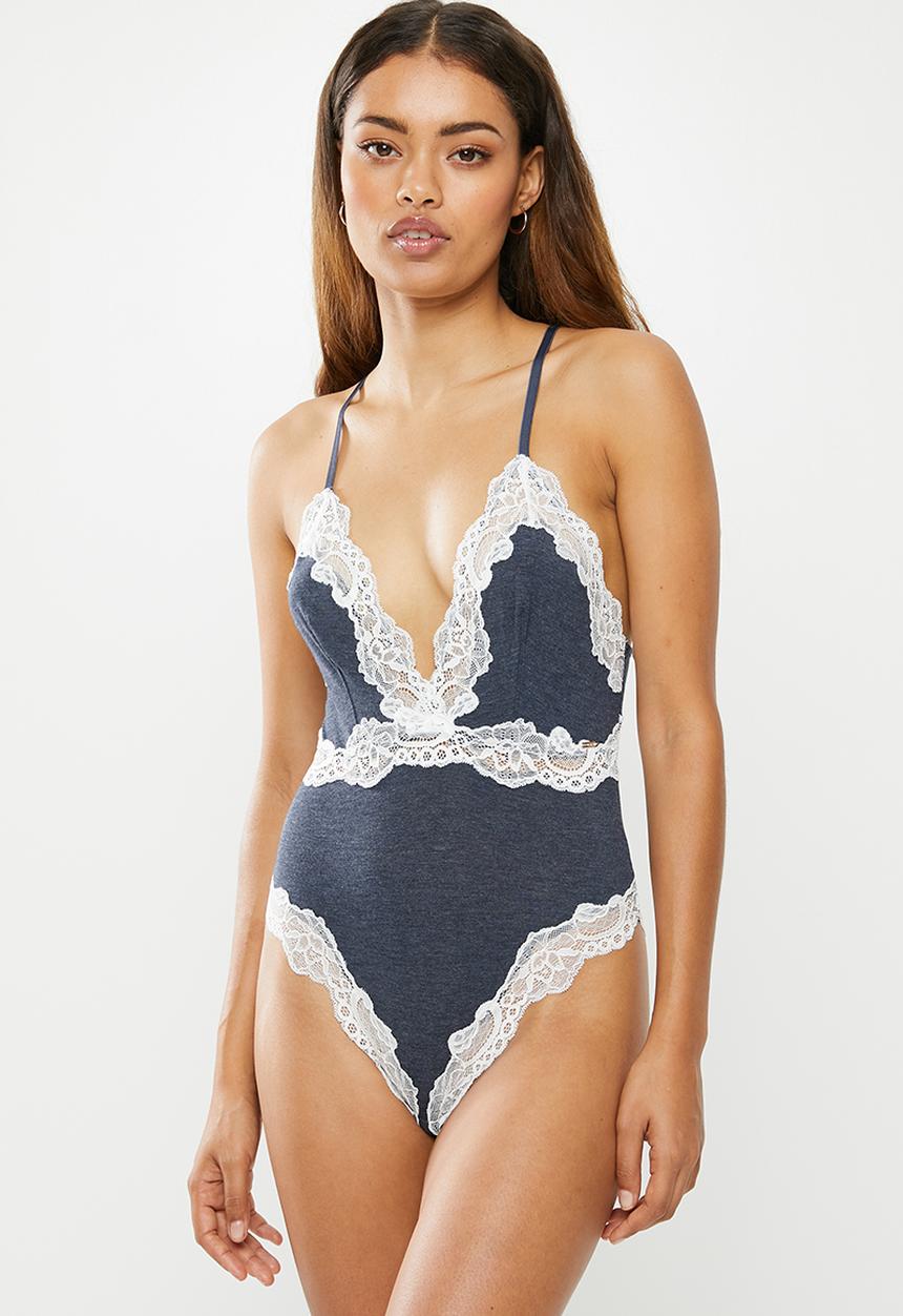 DORINA - Hilda bodysuit - grey & white 
