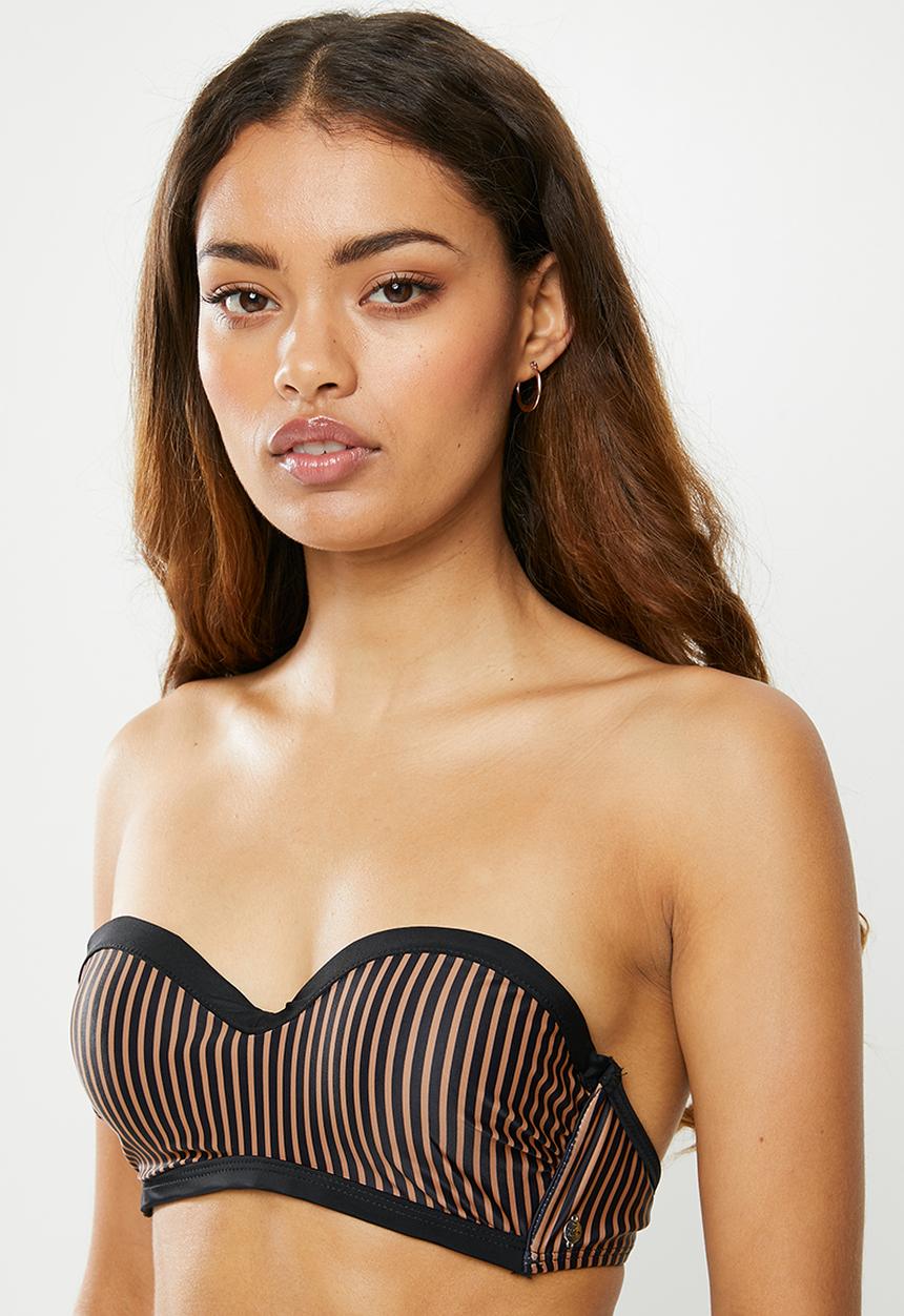 SISSY BOY - Bandeau underwire bikini top - brown & black 