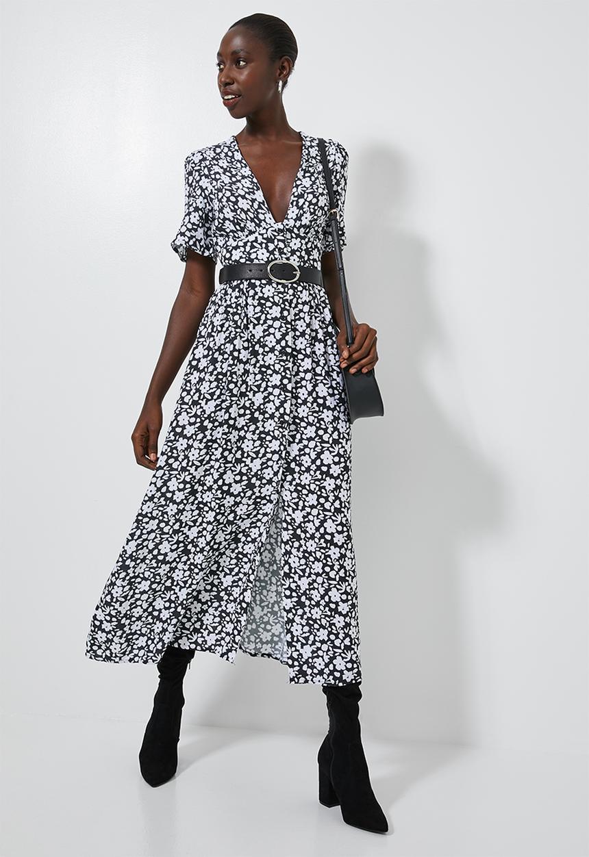 Superbalist - Button through fit & flare dress - black & white