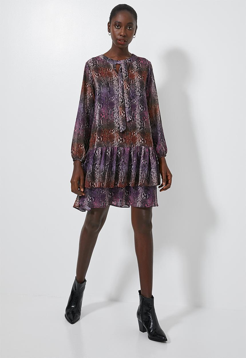 Superbalist - Dropped waist kitty bow dress - purple & brown