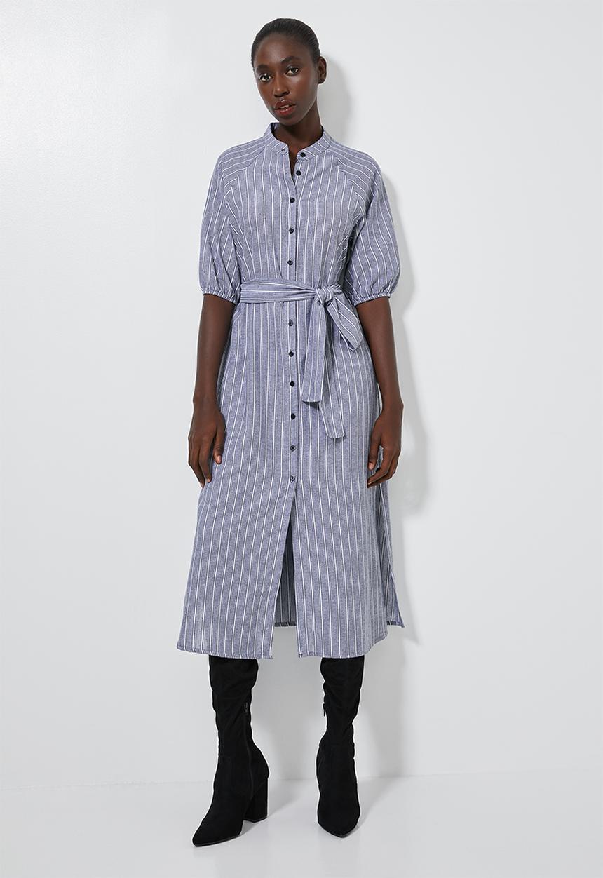 Superbalist - Blouson sleeve shirt dress - blue & white 