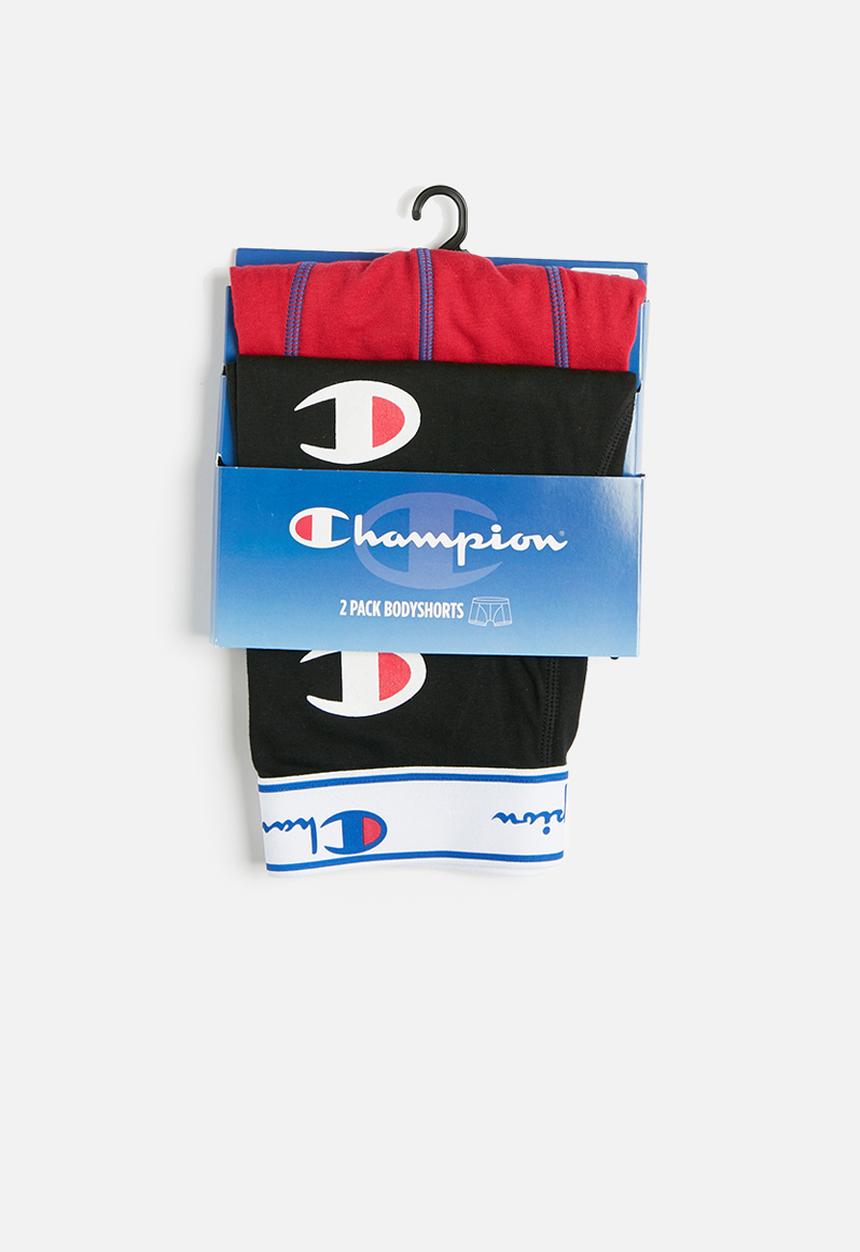 Champion - 2 pack  plain and side print bodyshorts - red & black