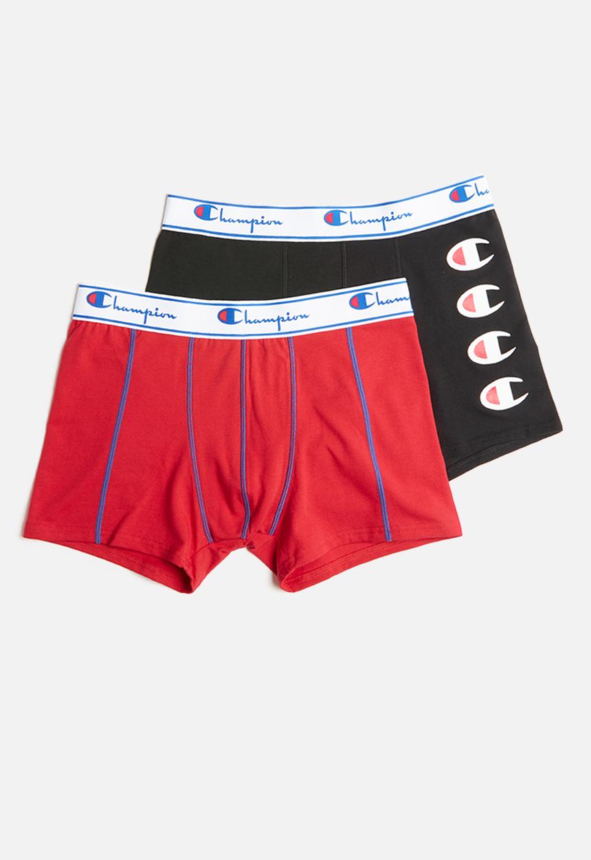 Champion - 2 pack  plain and side print bodyshorts - red & black